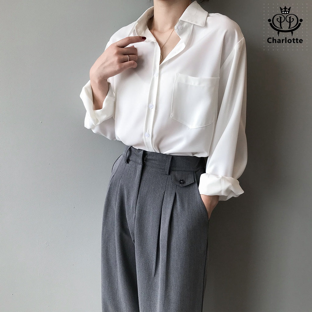 French spring style lazy women's shirt long-sleeved shirt lapel shirt [CHSH39]