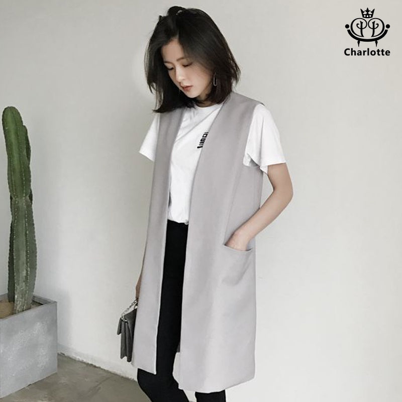 Korean style simple, slim, fashionable mid-length suit vest vest [CHCO49]