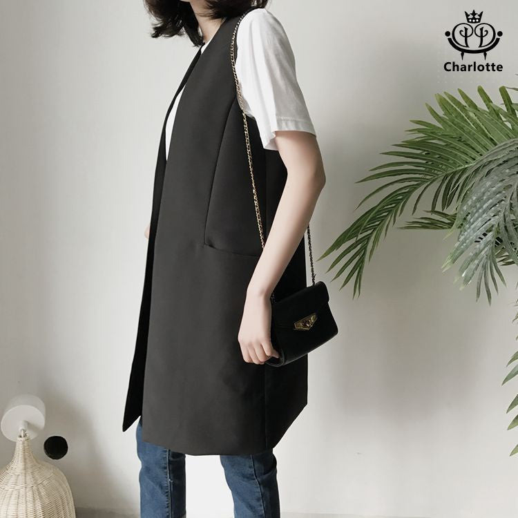 Korean style simple, slim, fashionable mid-length suit vest vest [CHCO49]