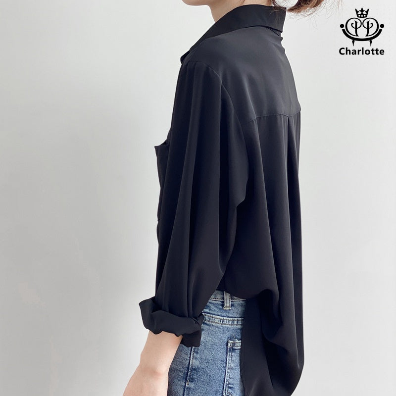 French spring style lazy women's shirt long-sleeved shirt lapel shirt [CHSH39]