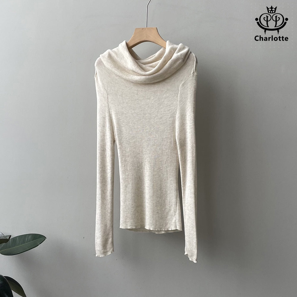 Soft and waxy one-neck off-shoulder top, slim-fitting solid color sweater [CHSW49]