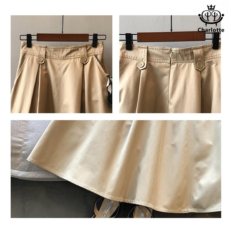 French mid-length princess skirt A-line skirt solid color princess skirt [CHSK33]