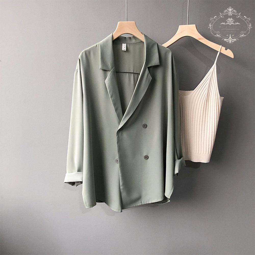 Korean version of online beauty thin small blazer spring and summer mid-length design sun protection small blazer suit collar loose casual jacket [CHCO83]