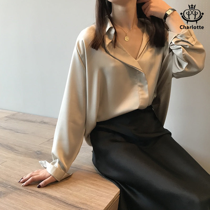 French style drape shirt long-sleeved shirt V-neck shirt [CHSH37]