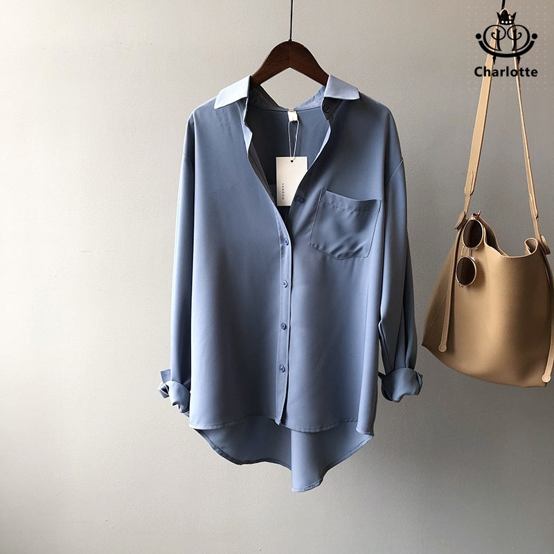 French spring style lazy women's shirt long-sleeved shirt lapel shirt [CHSH39]