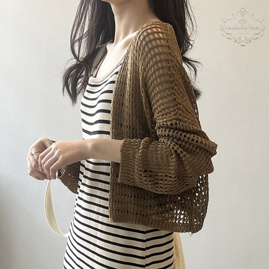 Hollow thin sun protection knitted cardigan loose outer shawl blouse [CHSW75]