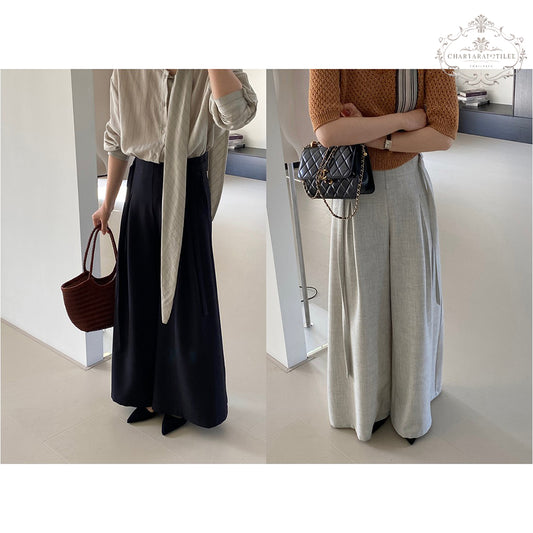 Heavy industry spring and summer suit material floor-length trousers with waist rope wide-leg drape floor-length trousers [CHTR29]