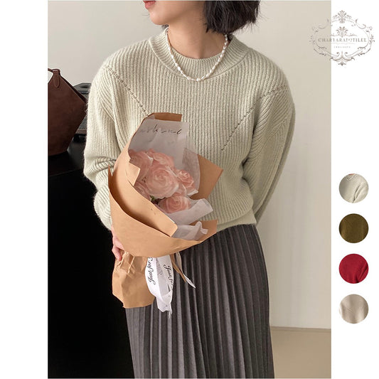 Solid color drawstring sweater with careful attention on the back Korean style pullover round neck knitted sweater [CHSW69]