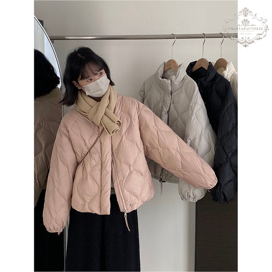 [Go see the snow] 80% White Duck Down Jacket Stand Collar Thickened Solid Color Short Down Jacket