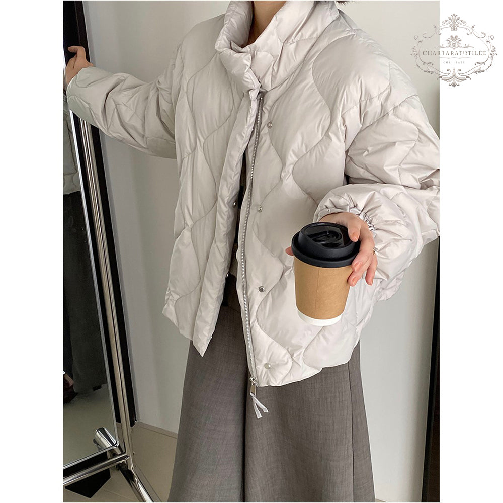 [Go see the snow] 80% White Duck Down Jacket Stand Collar Thickened Solid Color Short Down Jacket