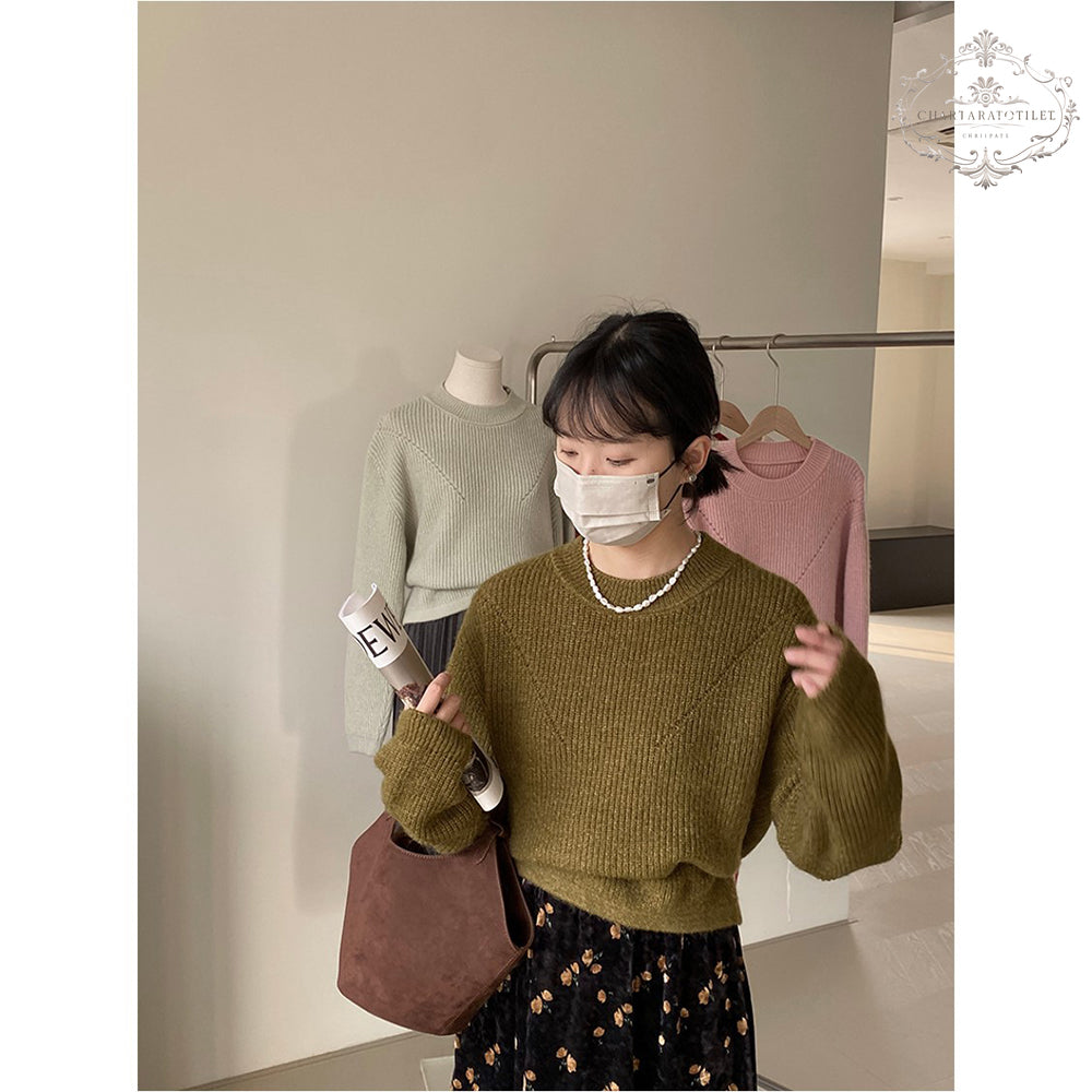 Solid color drawstring sweater with careful attention on the back Korean style pullover round neck knitted sweater [CHSW69]