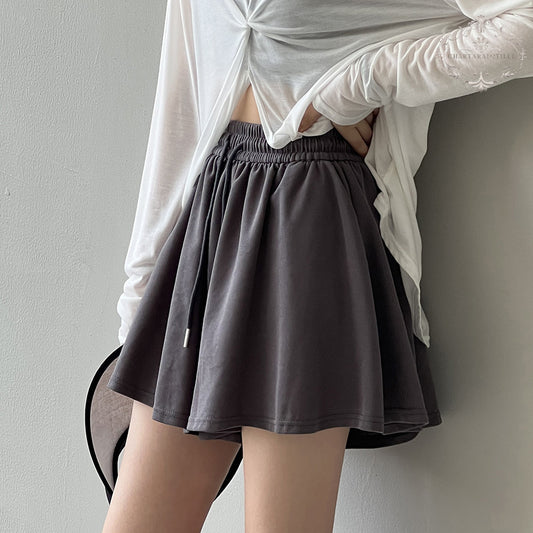 Cool summer retro simple drawstring shorts A-line hem loose shorts [CHOR10]