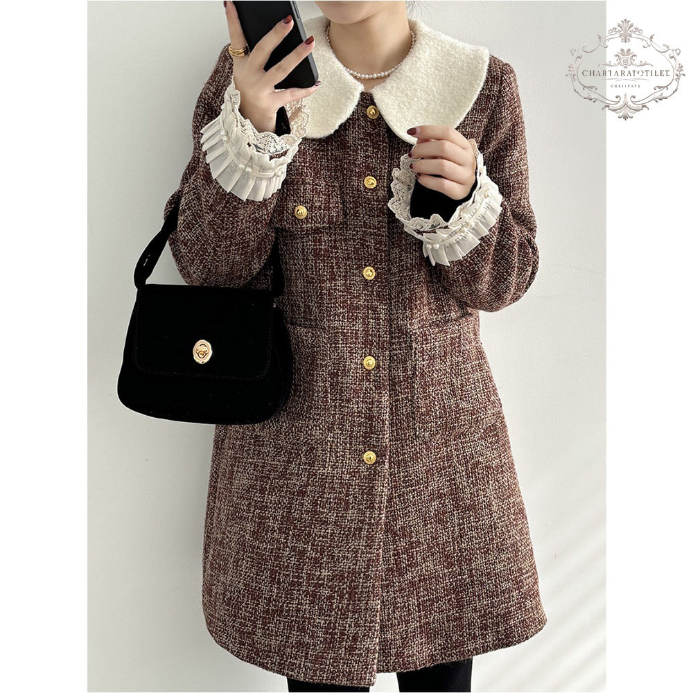 Winter high-end contrasting color doll collar jacket with down warm lining [CHCO80]