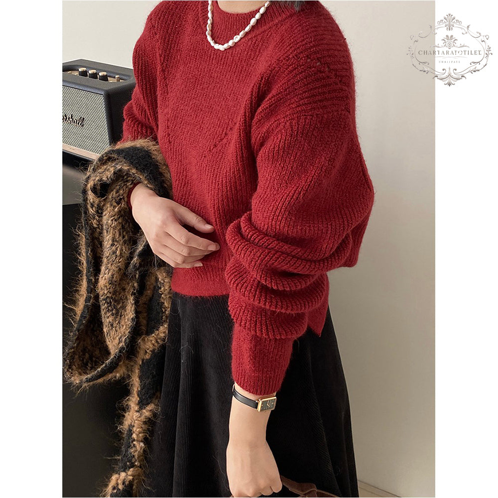 Solid color drawstring sweater with careful attention on the back Korean style pullover round neck knitted sweater [CHSW69]