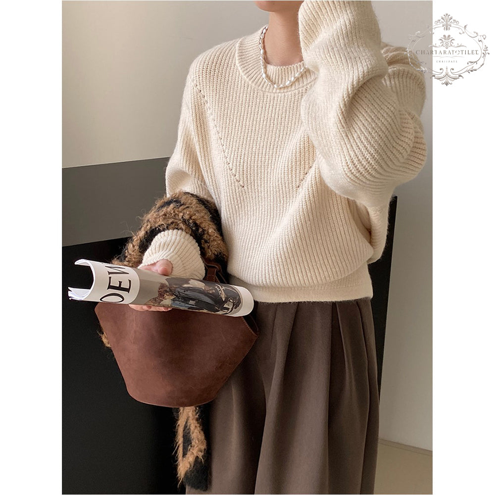 Solid color drawstring sweater with careful attention on the back Korean style pullover round neck knitted sweater [CHSW69]