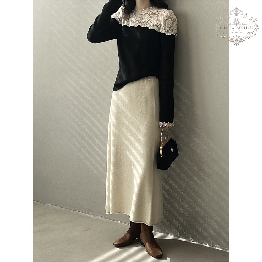 Lace splicing design long-sleeved bottoming shirt with sweet design in winter long-sleeved top [CHSW68]