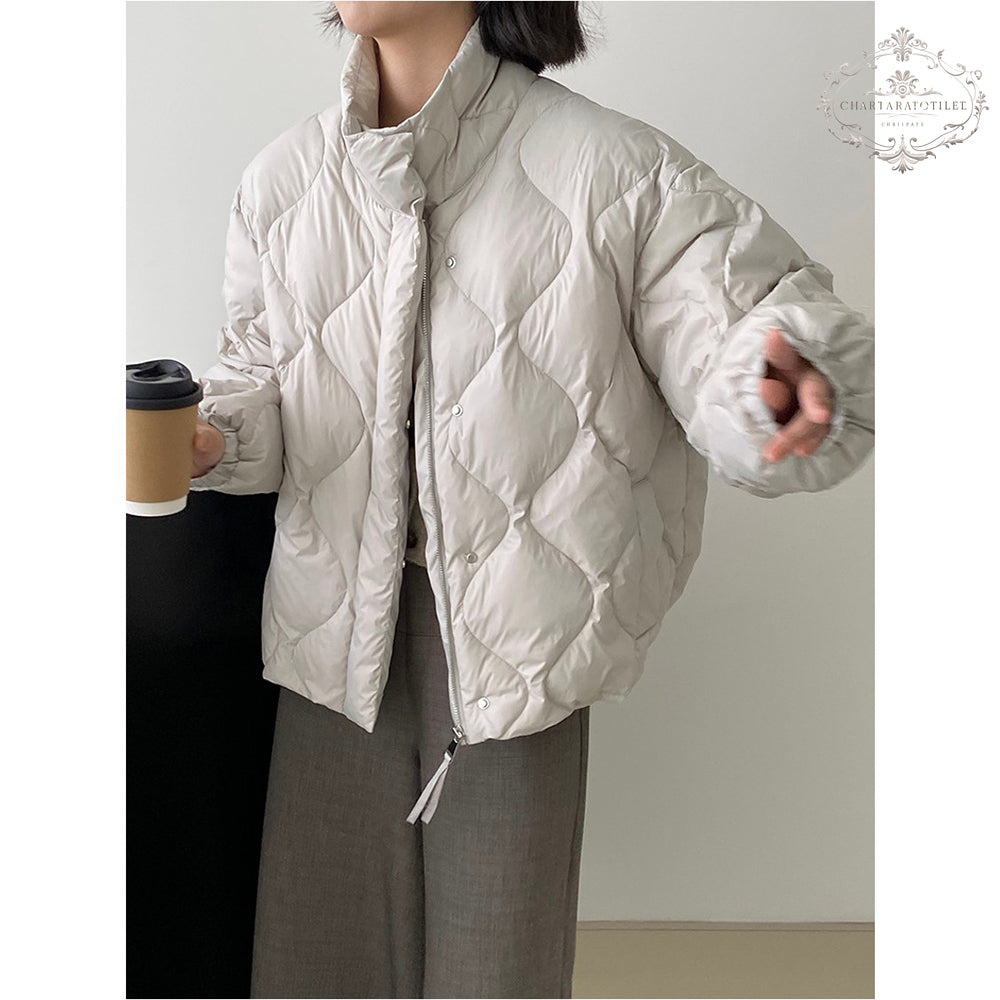 [Go see the snow] 80% White Duck Down Jacket Stand Collar Thickened Solid Color Short Down Jacket