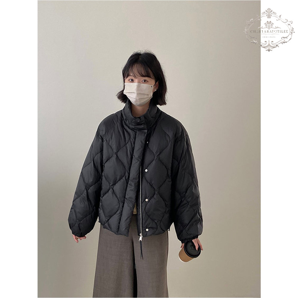 [Go see the snow] 80% White Duck Down Jacket Stand Collar Thickened Solid Color Short Down Jacket