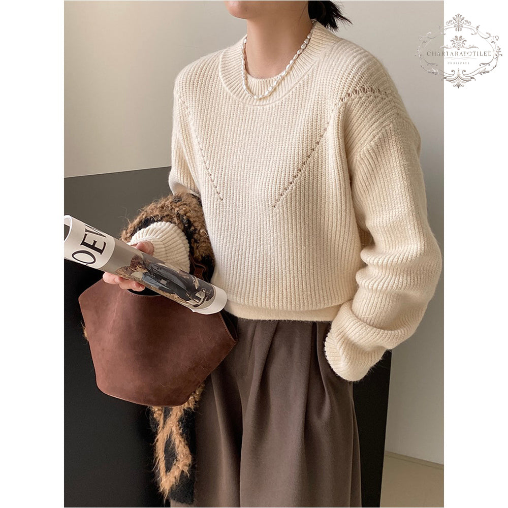 Solid color drawstring sweater with careful attention on the back Korean style pullover round neck knitted sweater [CHSW69]