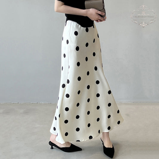 French polka dot temperament polka dot satin skirt with high waist and hip fishtail skirt [CHSK146]