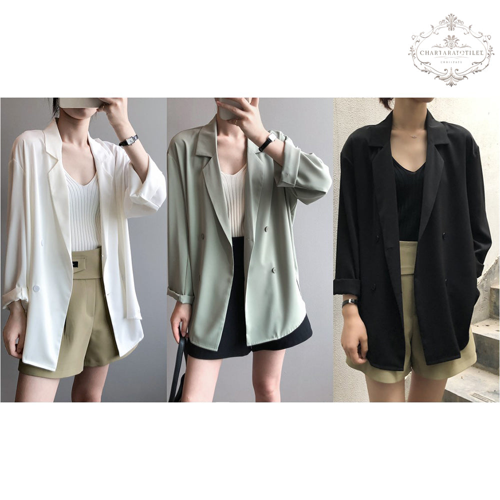 Korean version of online beauty thin small blazer spring and summer mid-length design sun protection small blazer suit collar loose casual jacket [CHCO83]