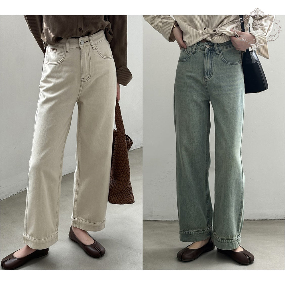 Japanese and Korean casual high-waisted straight jeans cover the flesh and make you look slimmer [CHJ12]