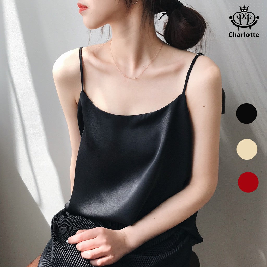 Fast shipping 🙌Texture satin spaghetti straps camisole vest camisole camisole spaghetti straps vest [CHVE1]