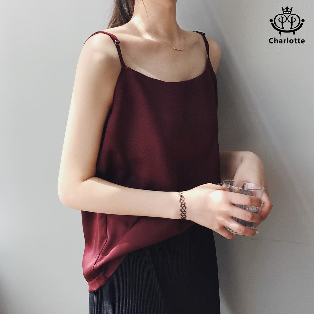 Fast shipping 🙌Texture satin spaghetti straps camisole vest camisole camisole spaghetti straps vest [CHVE1]