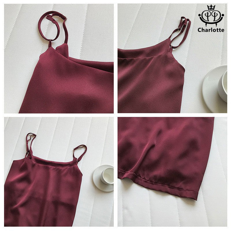 Fast shipping 🙌Texture satin spaghetti straps camisole vest camisole camisole spaghetti straps vest [CHVE1]