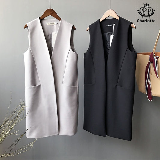 Korean style simple, slim, fashionable mid-length suit vest vest [CHCO49]