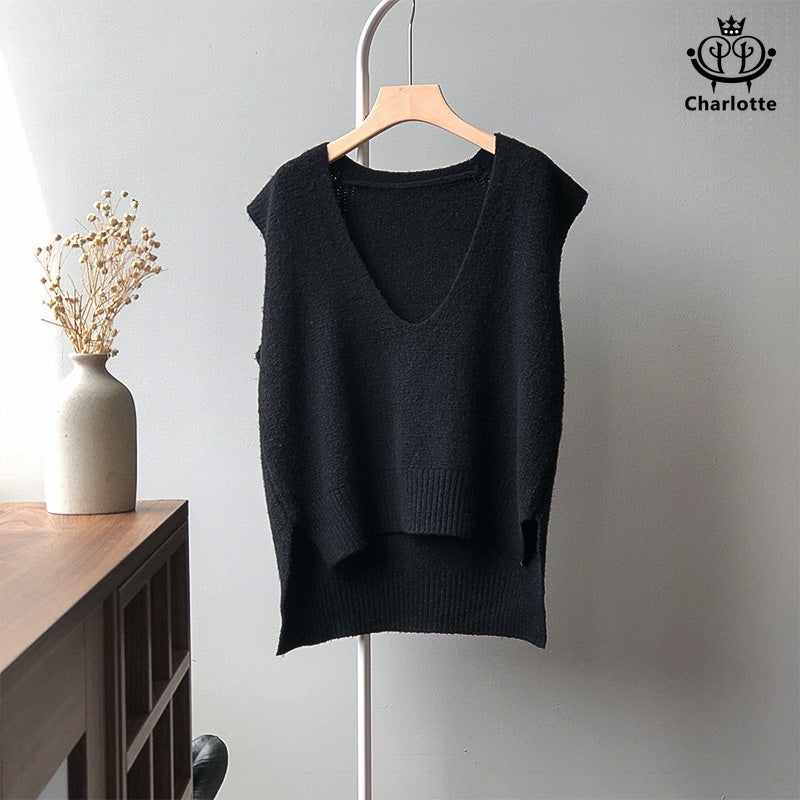 French V-neck loose vest sweater vest knitted vest vest [CHSW17]