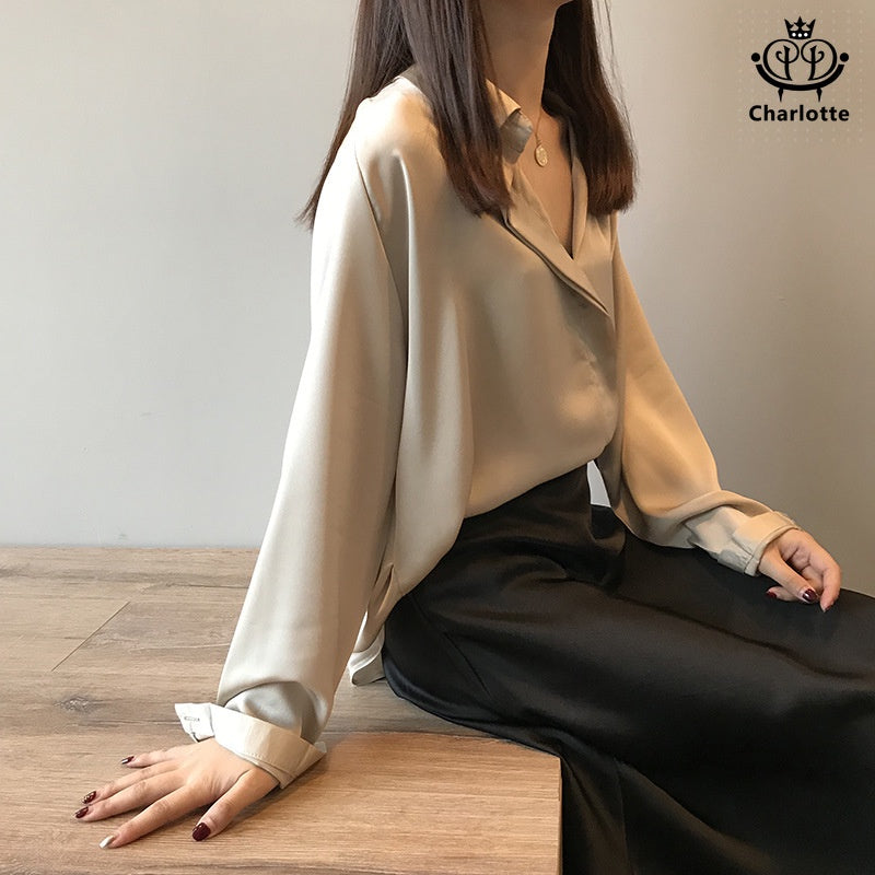 French style drape shirt long-sleeved shirt V-neck shirt [CHSH37]