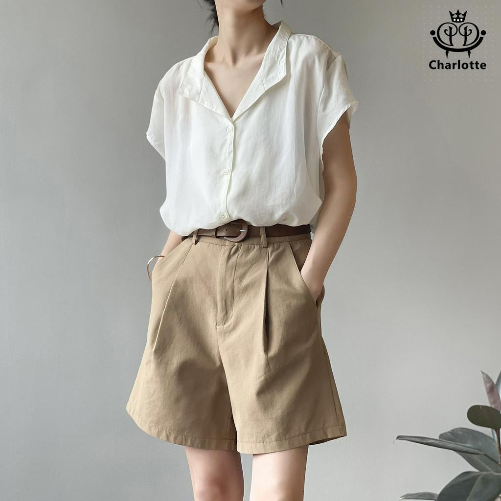 Pure cotton work shorts, wide-leg shorts, casual shorts, straight shorts with belt [CHOR3]