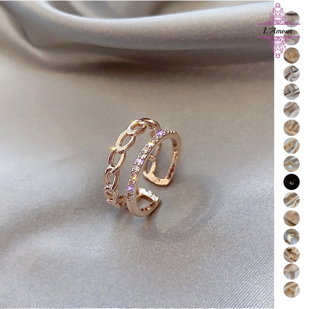 Pearl diamond ring Japanese and Korean trendy design simple diamond open ring [PG125]