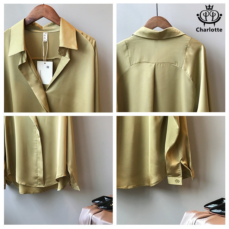 French style drape shirt long-sleeved shirt V-neck shirt [CHSH37]