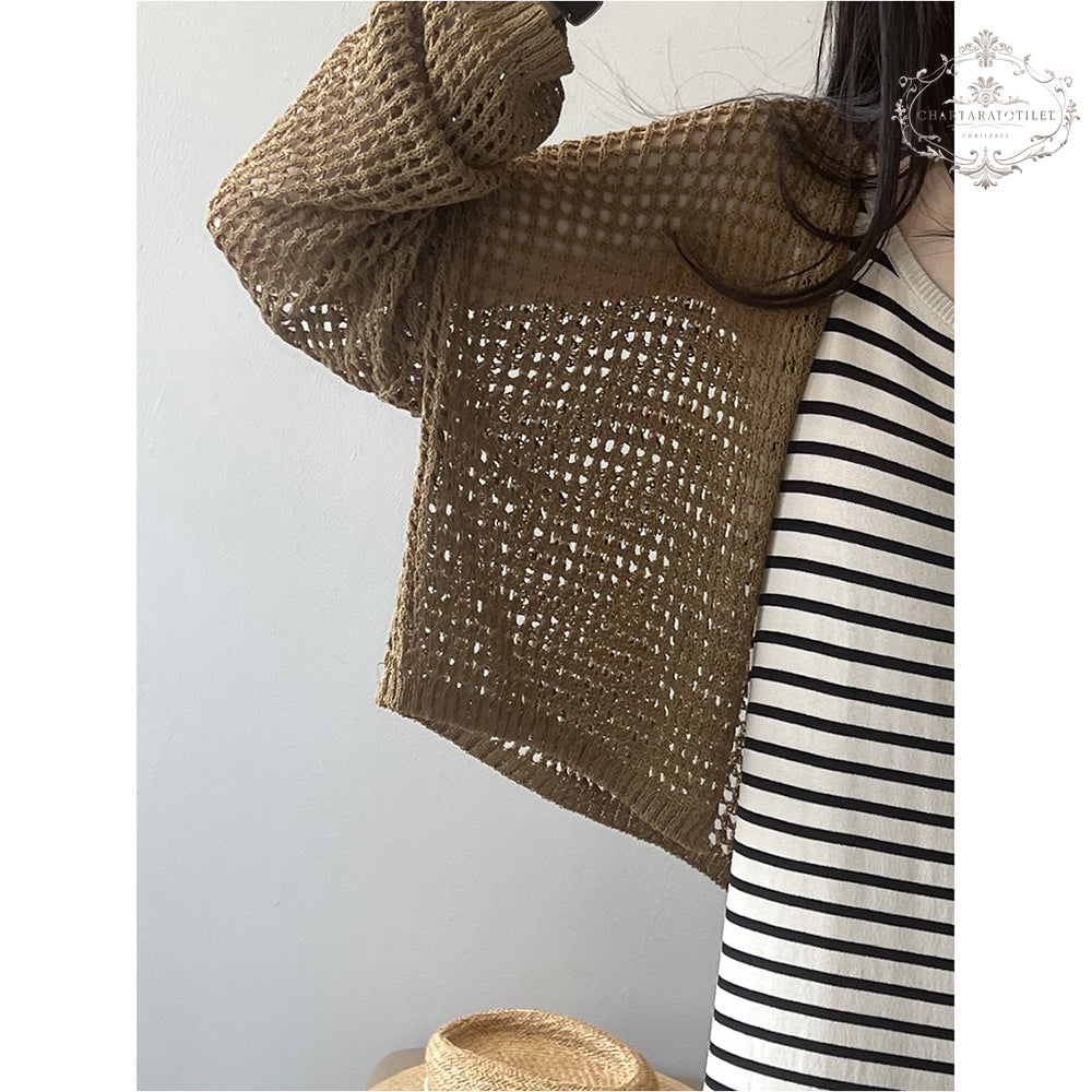 Hollow thin sun protection knitted cardigan loose outer shawl blouse [CHSW75]