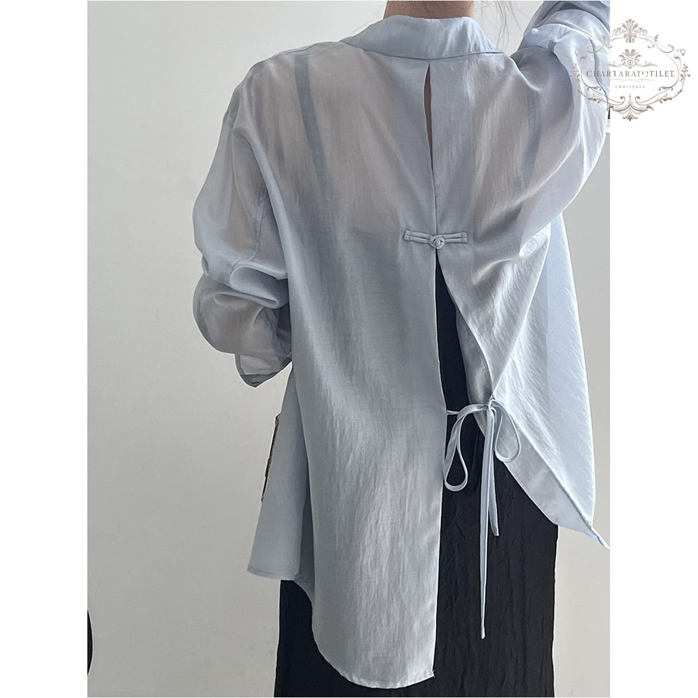 Beautiful buttoned light sunshade shirt with back slit and layered thin shirt [CHSH118]