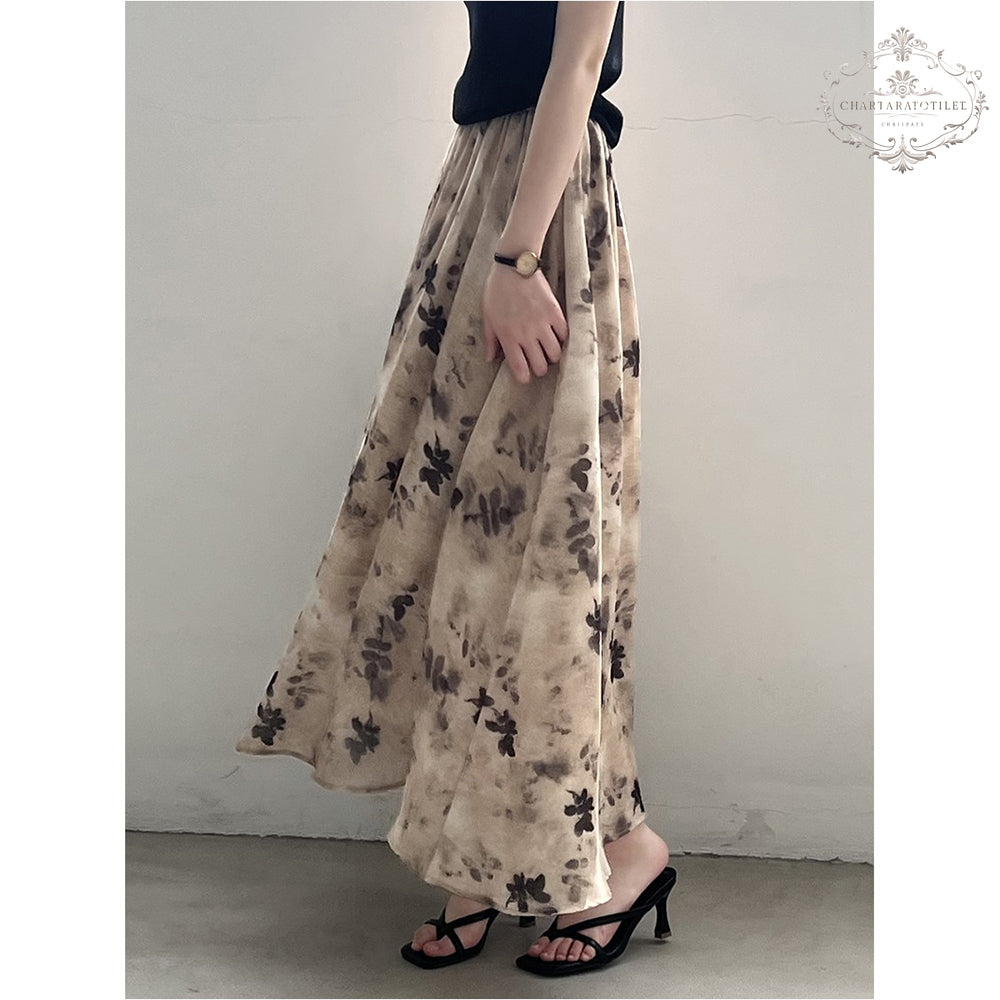 French retro style floral ink smudged skirt literary retro floral skirt CHSK144