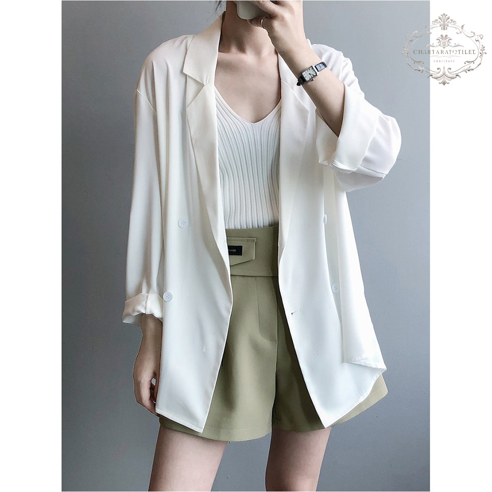 Korean version of online beauty thin small blazer spring and summer mid-length design sun protection small blazer suit collar loose casual jacket [CHCO83]