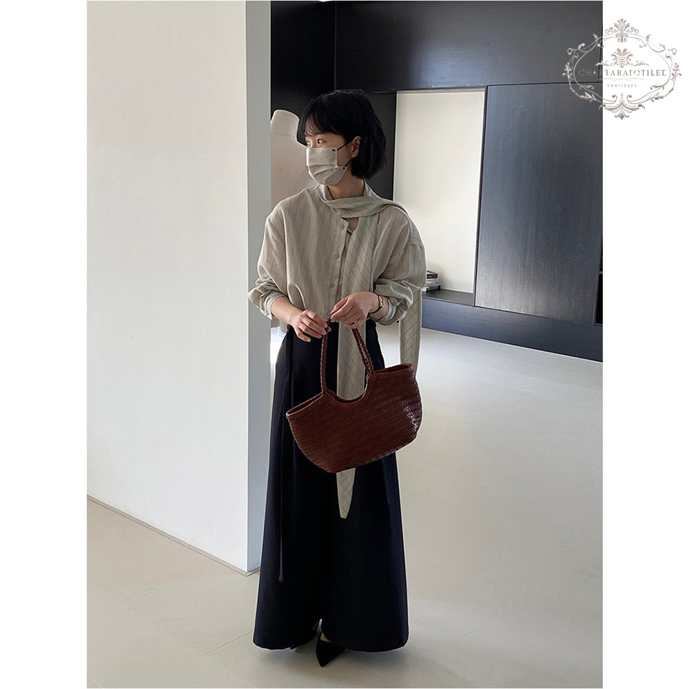 Heavy industry spring and summer suit material floor-length trousers with waist rope wide-leg drape floor-length trousers [CHTR29]