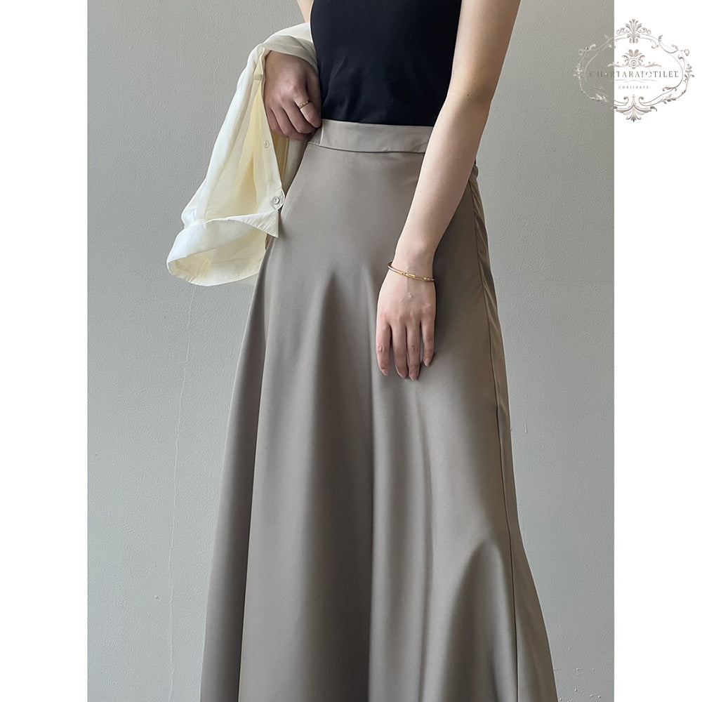 French retro satin skirt, elegant high waisted hip fishtail long skirt [CHSK143]