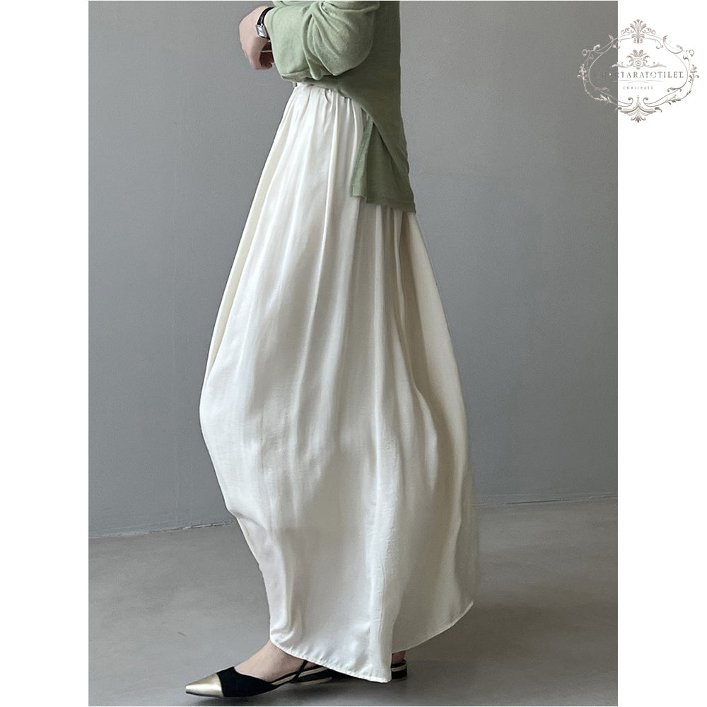 French airflow satin drape skirt high waist slim umbrella skirt [CHSK141]