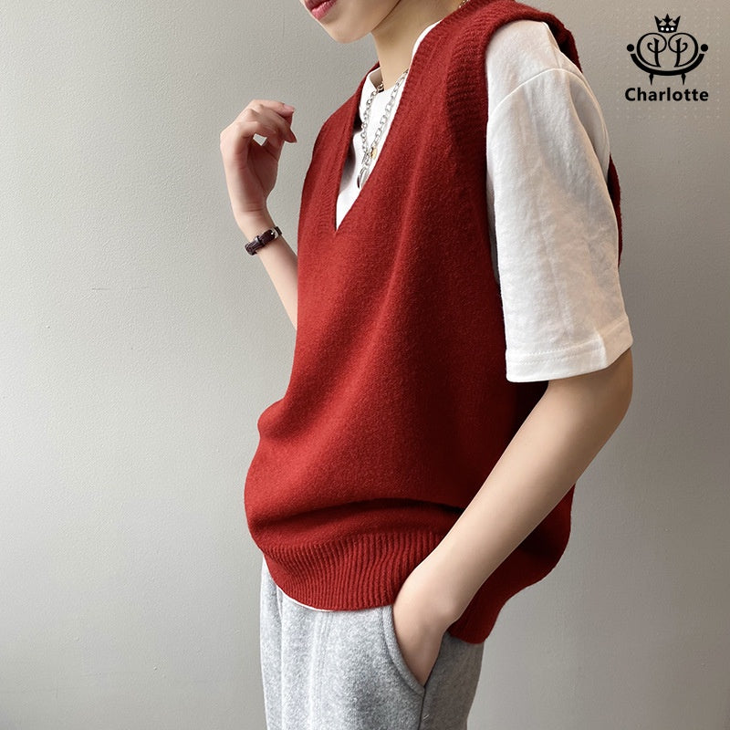 French preppy style V-neck vest knitted vest sleeveless waistcoat vest [CHSW20]