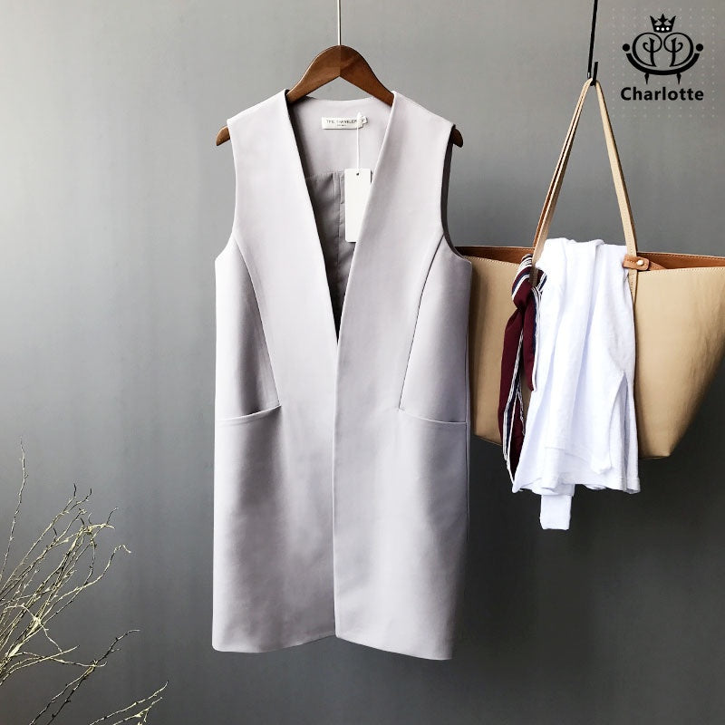 Korean style simple, slim, fashionable mid-length suit vest vest [CHCO49]