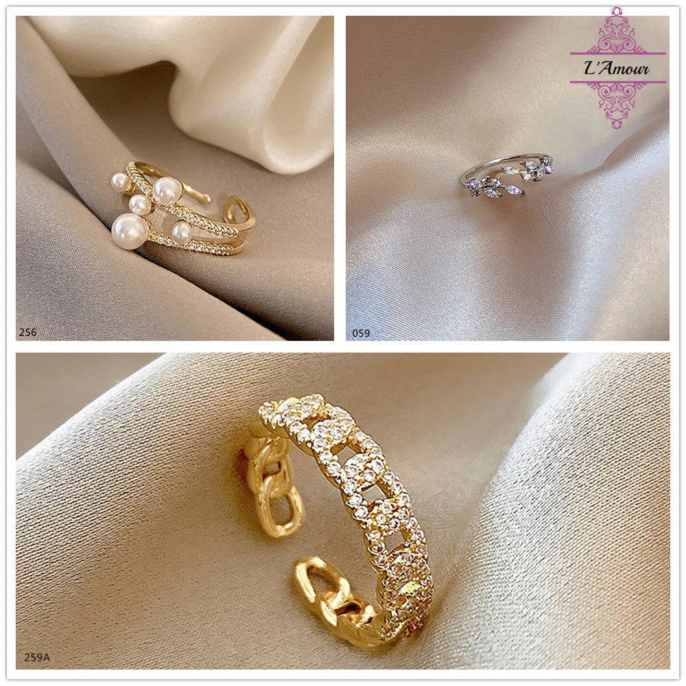 Pearl diamond ring Japanese and Korean trendy design simple diamond open ring [PG125]