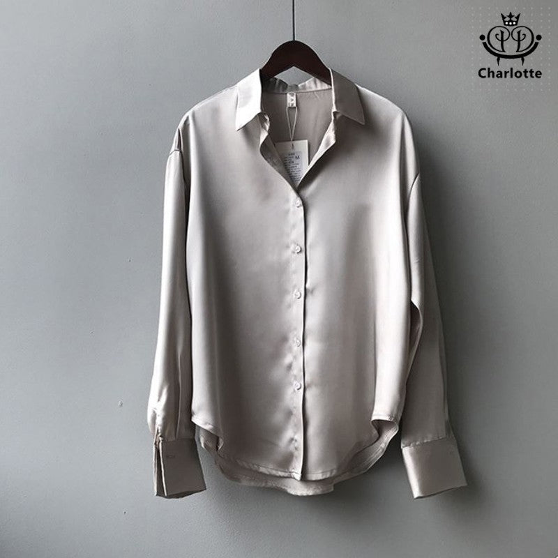 French loose slim long-sleeved lapel shirt Korean style shirt [CHSH1]