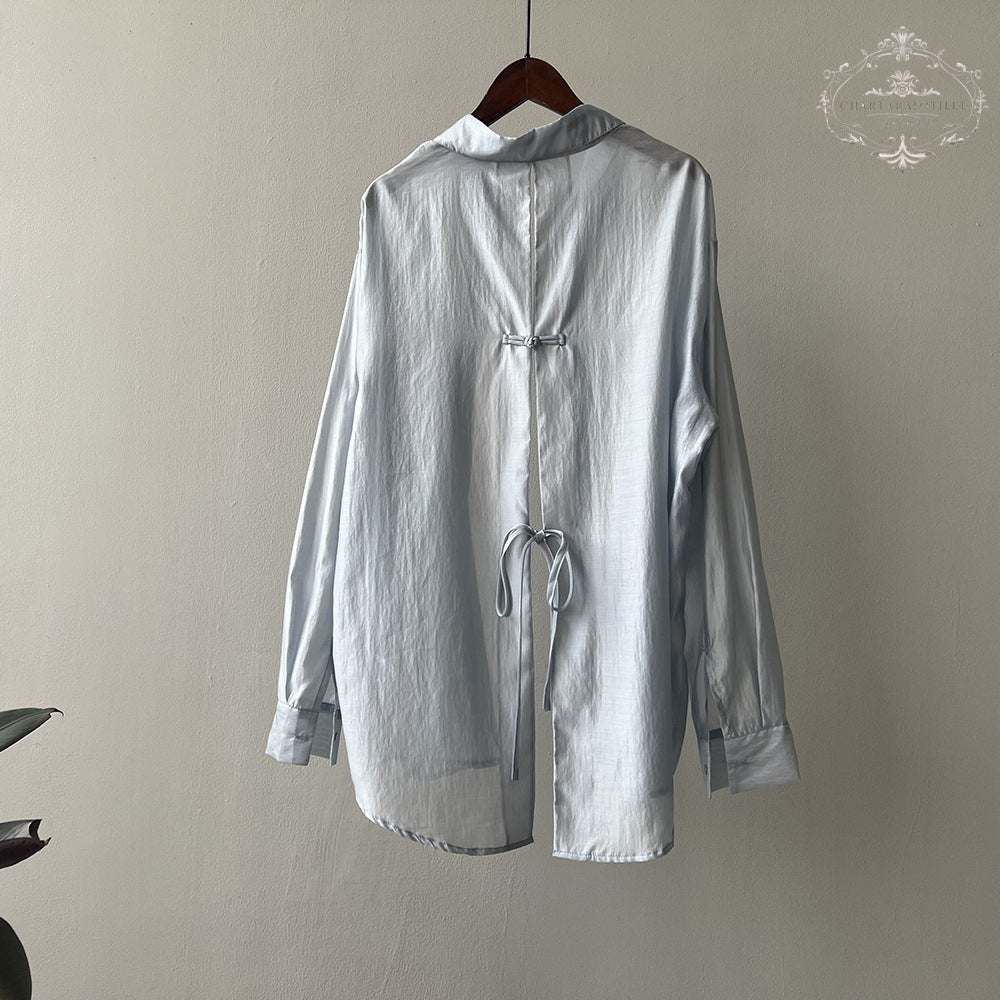 Beautiful buttoned light sunshade shirt with back slit and layered thin shirt [CHSH118]