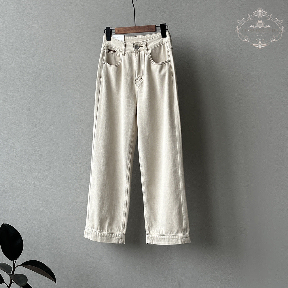 Japanese and Korean casual high-waisted straight jeans cover the flesh and make you look slimmer [CHJ12]