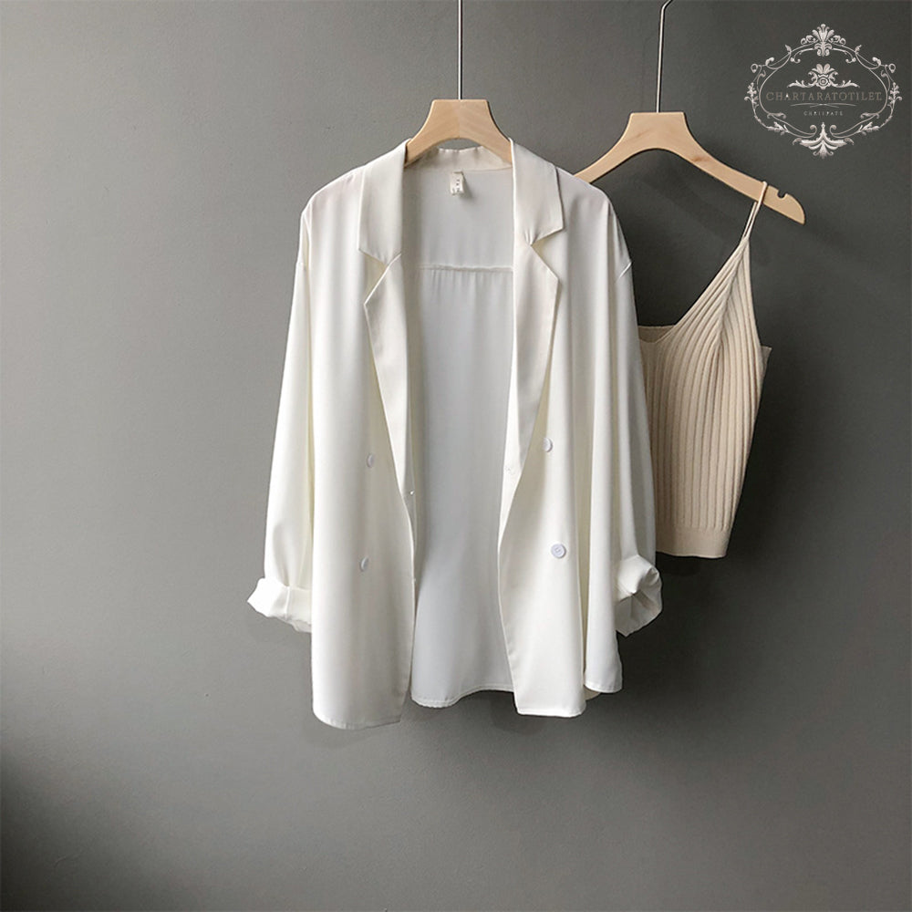 Korean version of online beauty thin small blazer spring and summer mid-length design sun protection small blazer suit collar loose casual jacket [CHCO83]