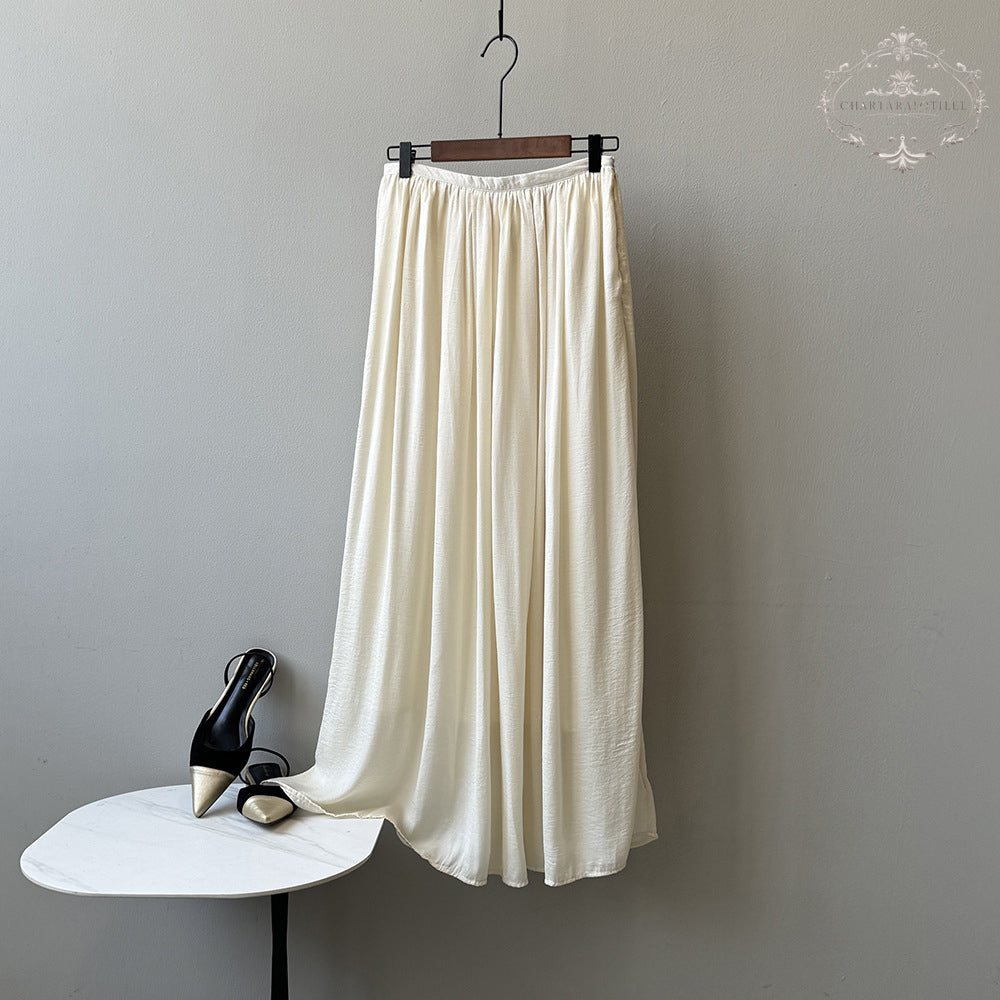 French airflow satin drape skirt high waist slim umbrella skirt [CHSK141]